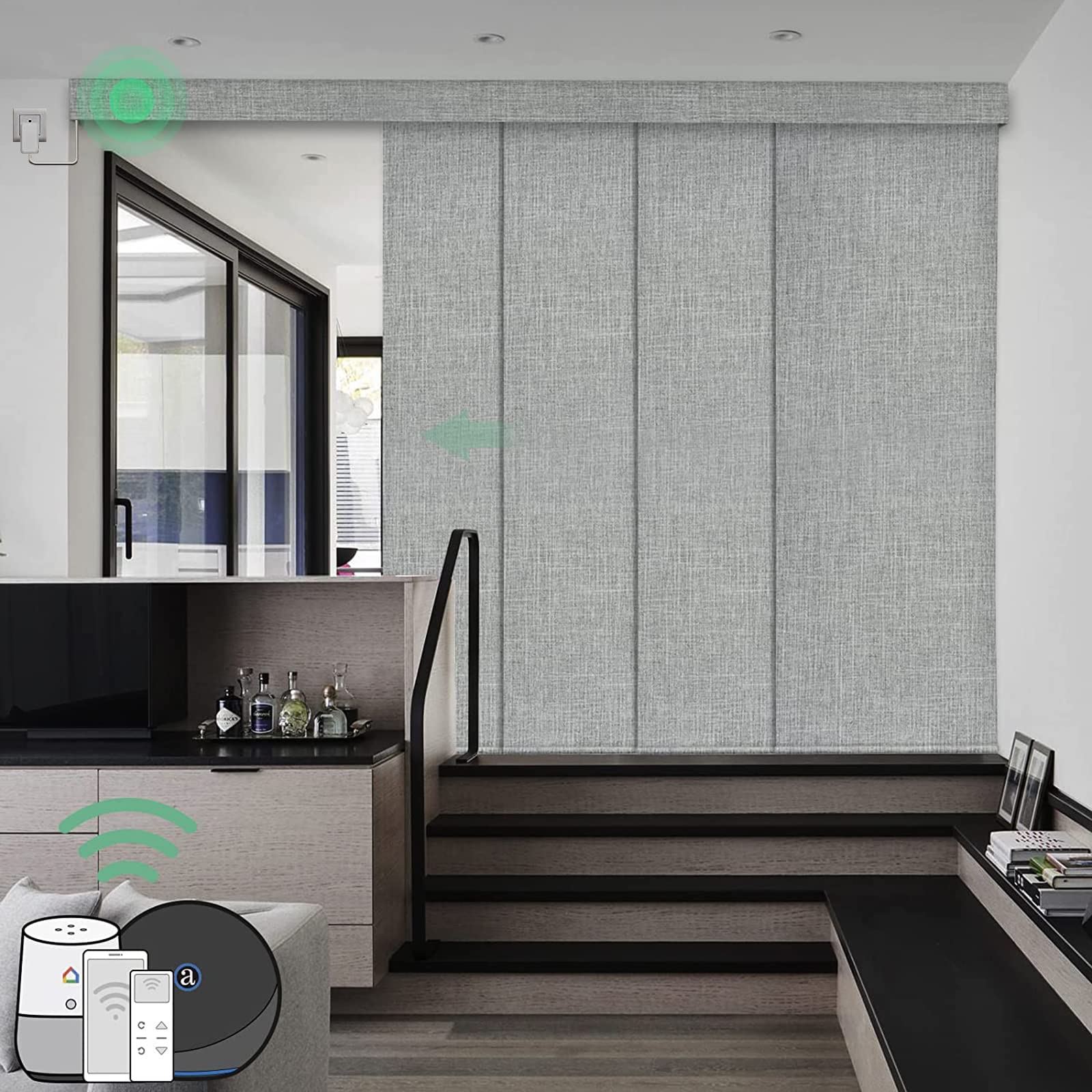 Buy Yoolax Costom smart panel track blinds,motorized sliding panel blinds works with Alexa