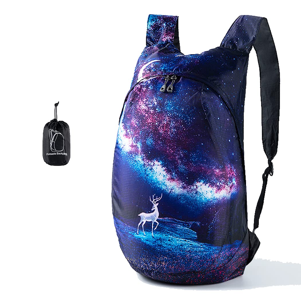 Abcsea 1 Piece Ultra Lightweight Foldable Backpack, Outdoor Backpack, Water Resistant Daypack, Foldable Daypack, Small Rucksack, for Camping, Outdoor, Cycling, School ect-Starry Sky
