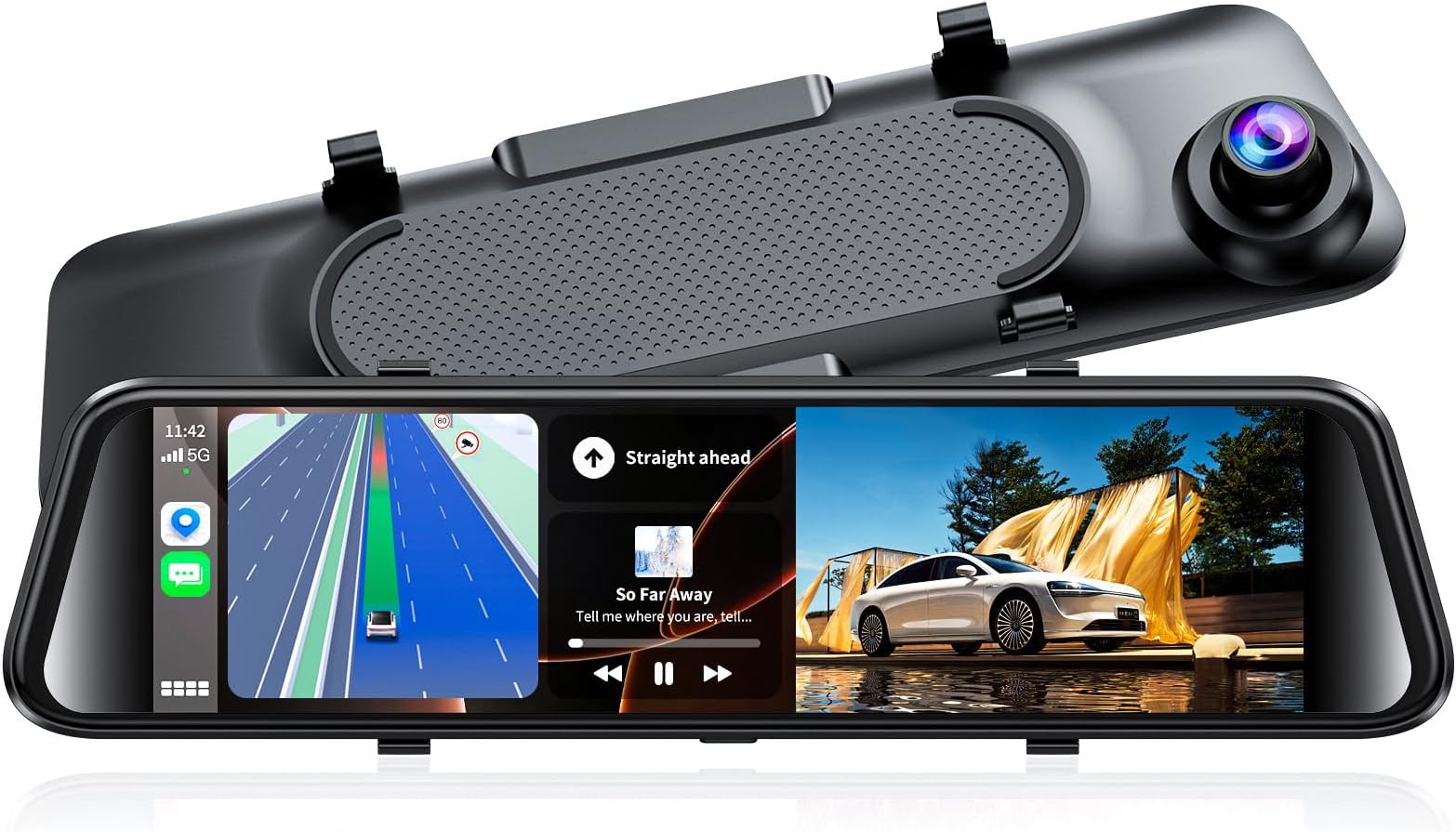 Jomise 2.5K Mirror Dash Cam Carplay & Android Auto, 12" Rear View Backup Camera With Voice Control/Bt Call/64Gb Card Included- K17 Pro