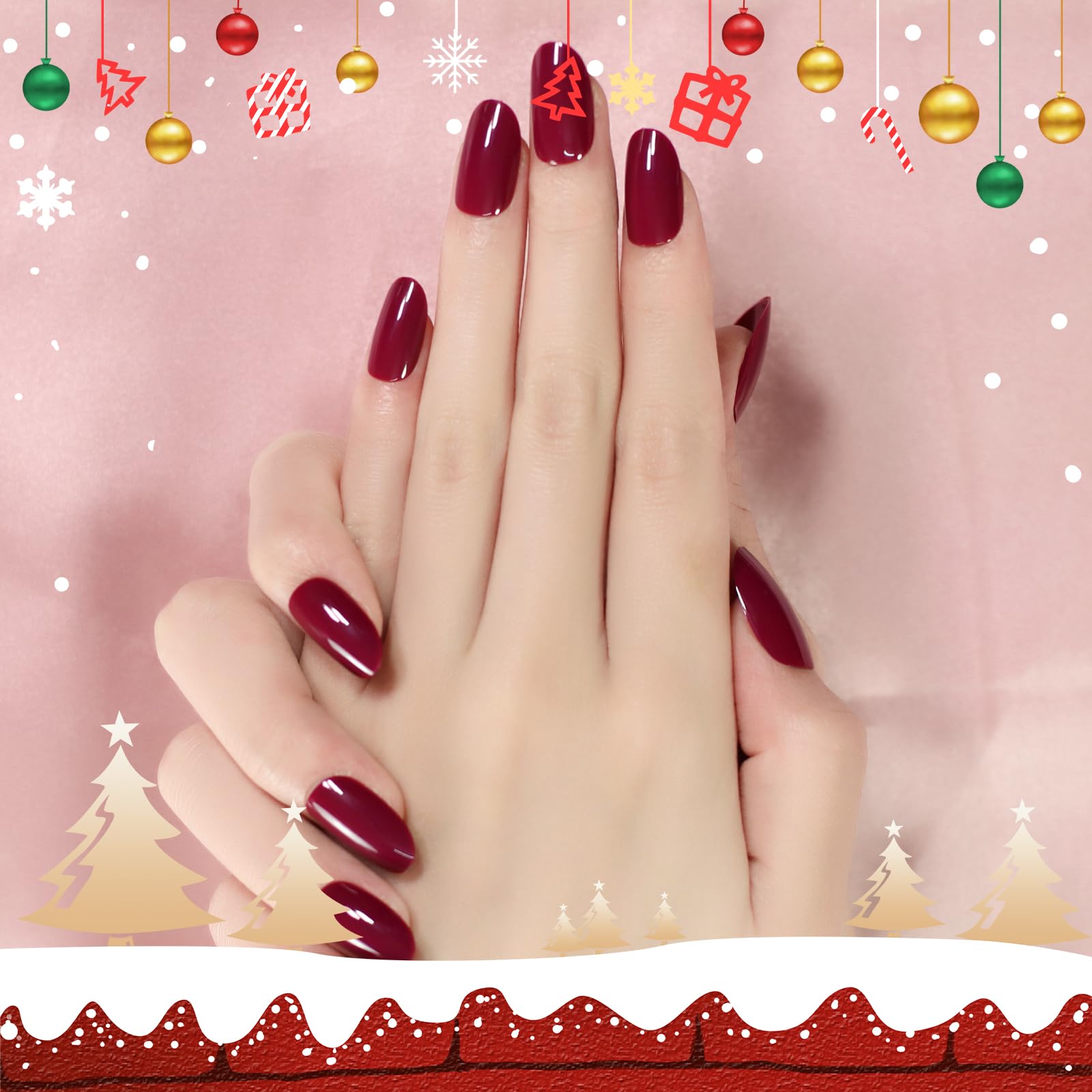 Elevenail Medium Length Press On Nails Pink White Full Cover Tips_voghion.com
