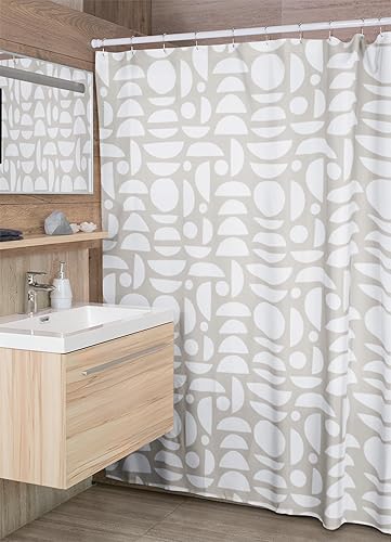 Vista 28 de Cortina de ducha MidMod rosa – 72 x 72 pulgadas, cortina de baño moderna de mediados de siglo con patrón cuadrado abstracto, diseño retro de tela