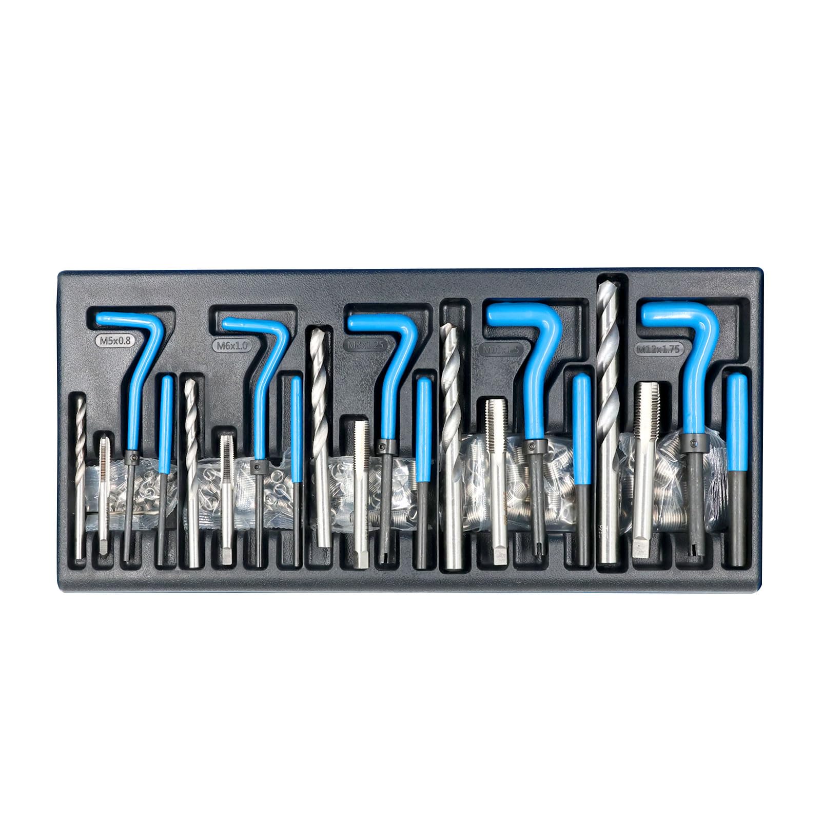 Kit di riparazione per filettatura, 131 pezzi, con inserti M5, M6, M8, M10, M12, manicotti, strumenti di riparazione filettatura, inserti filettati