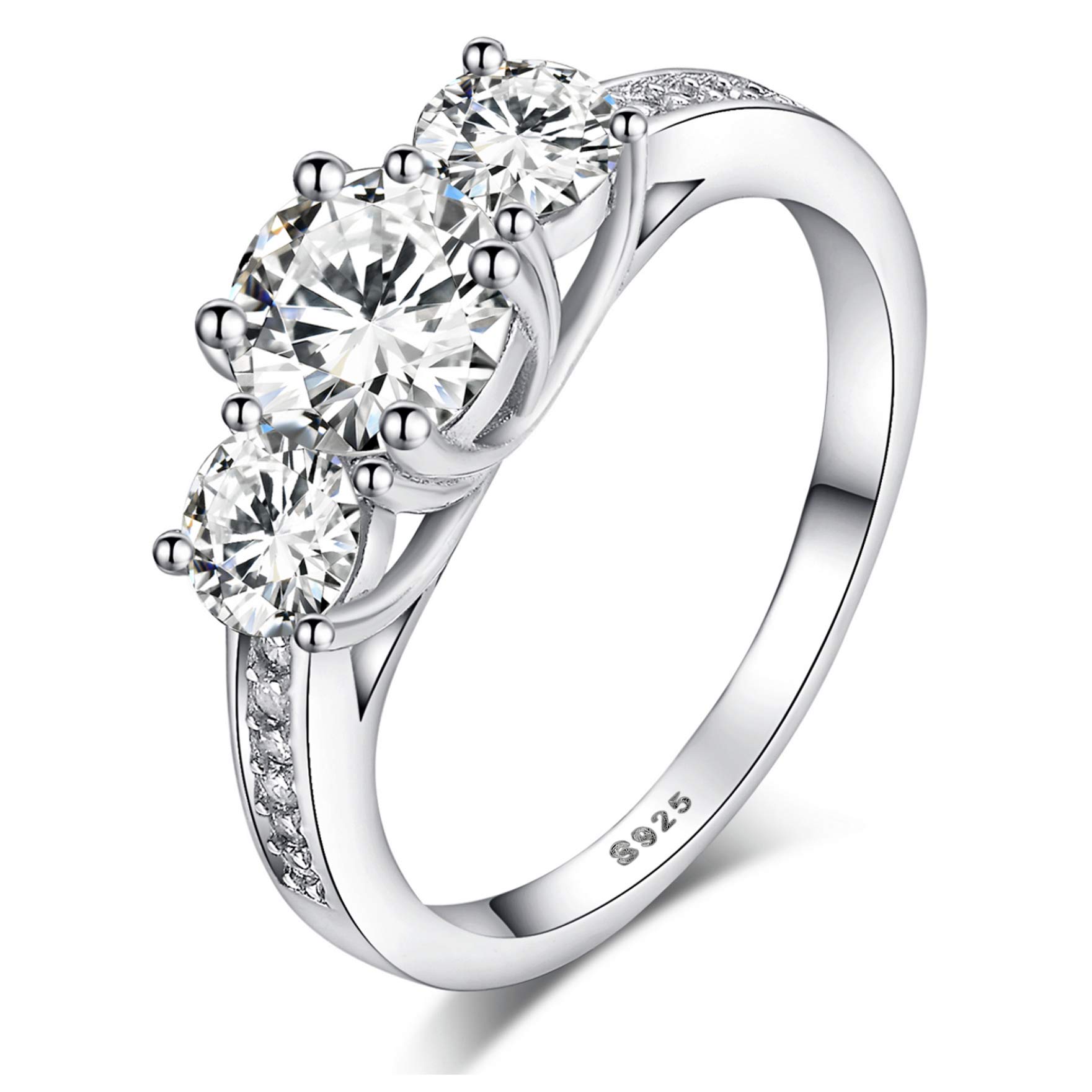 925 Sterling Silver Brilliant Round Cut Crystals Engagement/Wedding Ring