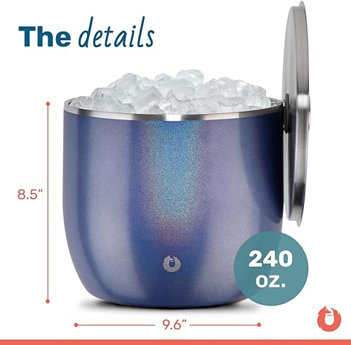 Miniatura 2 de SNOWFOX Cubo de hielo XL de acero inoxidable de doble pared aislado al vacío con tapabarra de cuchara, accesorios de barra de cuchara, cubo grande y