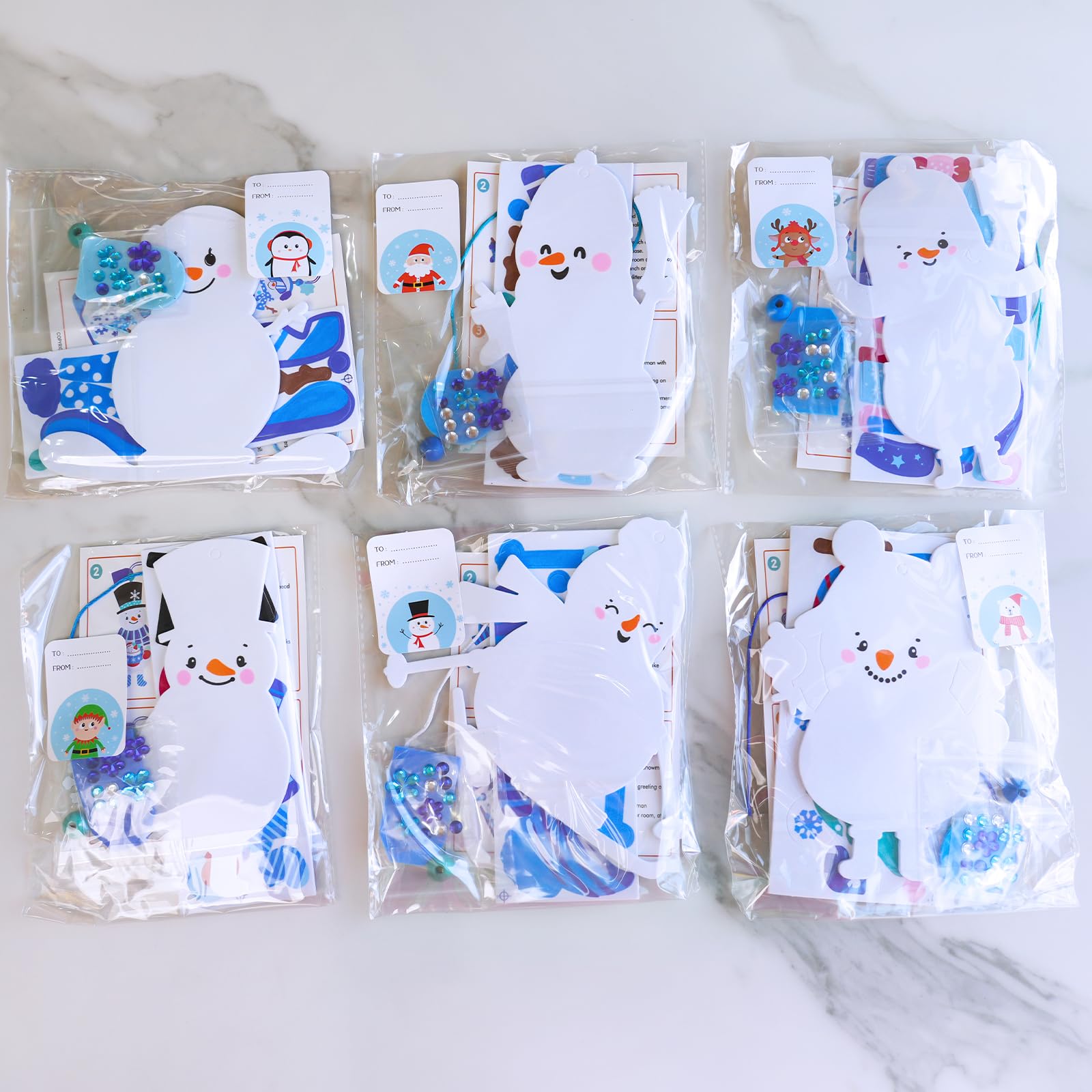 Winlyn 24 set di kit di artigianato natalizio artigianato invernale fai da te vacanze pupazzo di neve ornamenti decorazioni pupazzo di neve adesivi in schiuma festivi arti e mestieri di Natale per