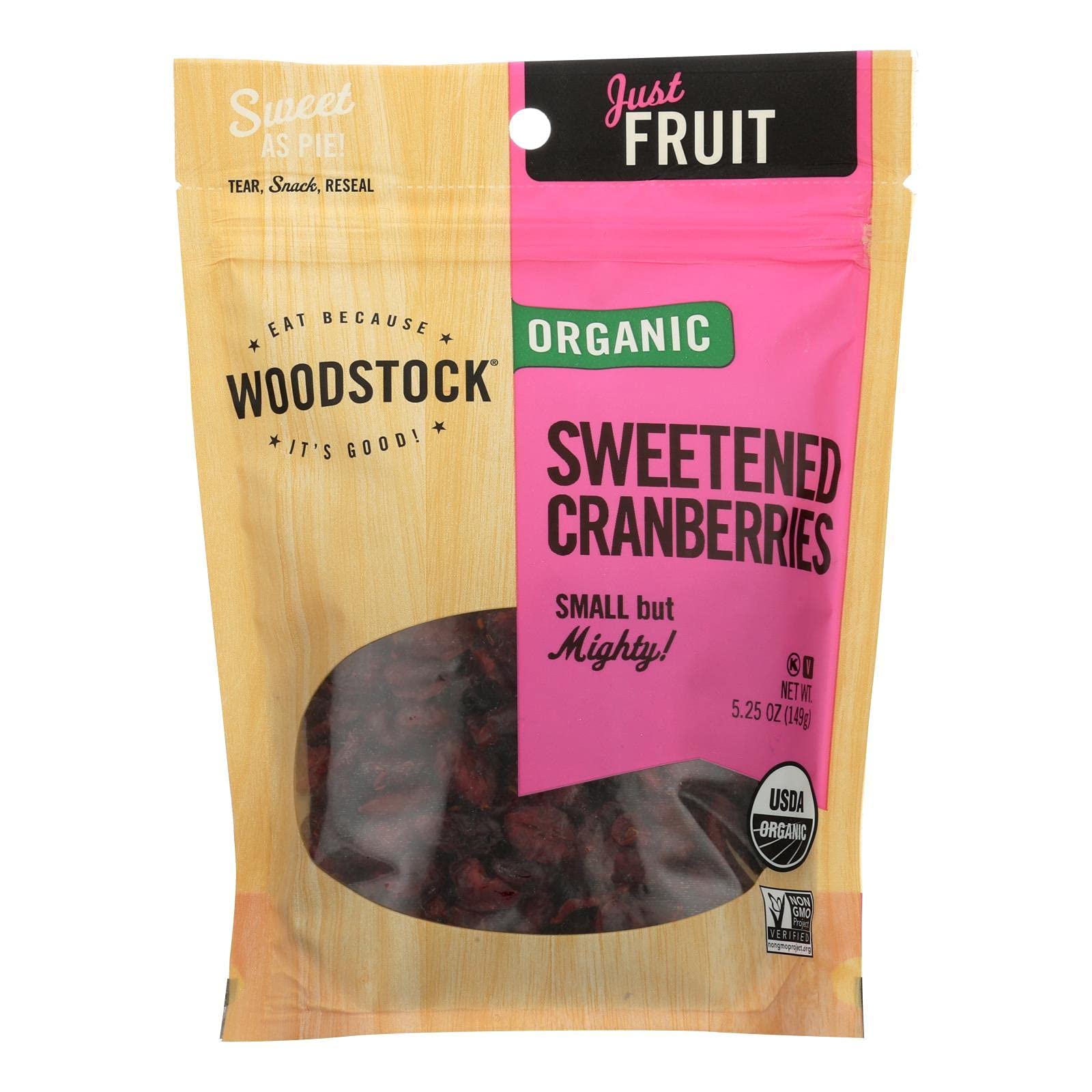 Woodstock Organic Cranberries - Sweetened - Case of 8 - 5.25 oz.