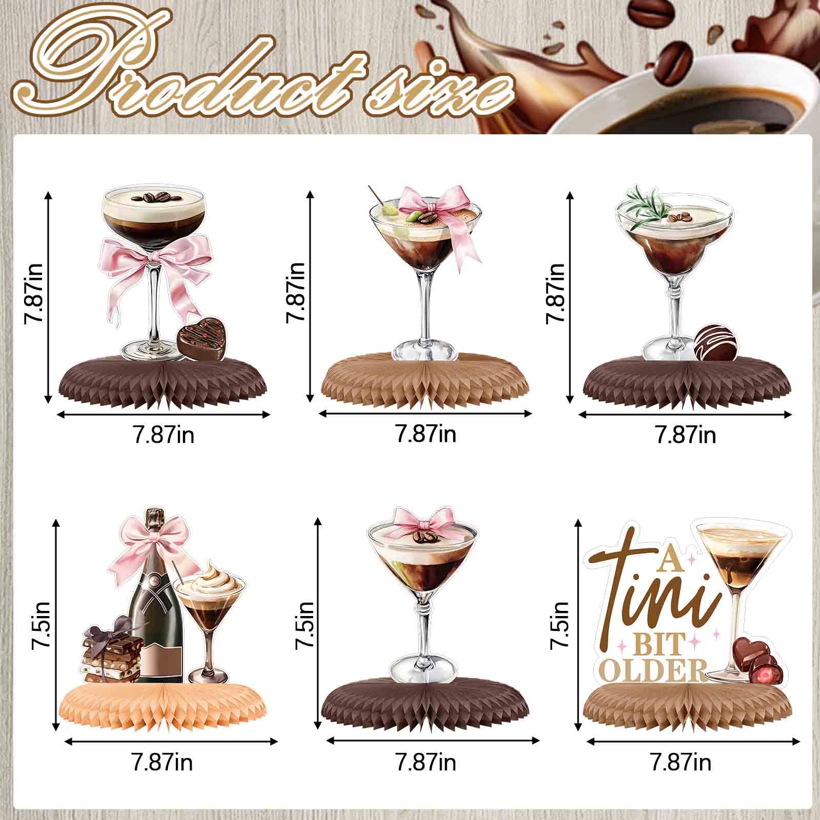 Weekgrat 10 Pcs Espresso Martini Party Decorations A Tini Bit Older Birthday Honeycomb Centerpiece 7.87 Inch Espresso Martini Bow Decor Table Topper for Cocktail Bar Bachelorette Birthday Party Supply