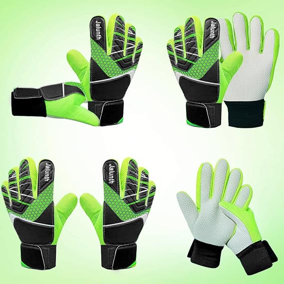 Jalunth Goalkeeper Goalie Soccer Gloves Kids Youth Goal Keeper Field Player Glove Boys Girls Embossed Anti-Slip Latex Palm Soft Pu Hand Back