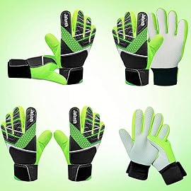 Jalunth Soccer Goalkeeper Goalie Gloves Kids Youth Goal Keeper Field Player Glove Boys Girls Ages 7-8 Years Old Anti-Slip Latex Palm Soft Pu Hand Back Black Green Size 6
