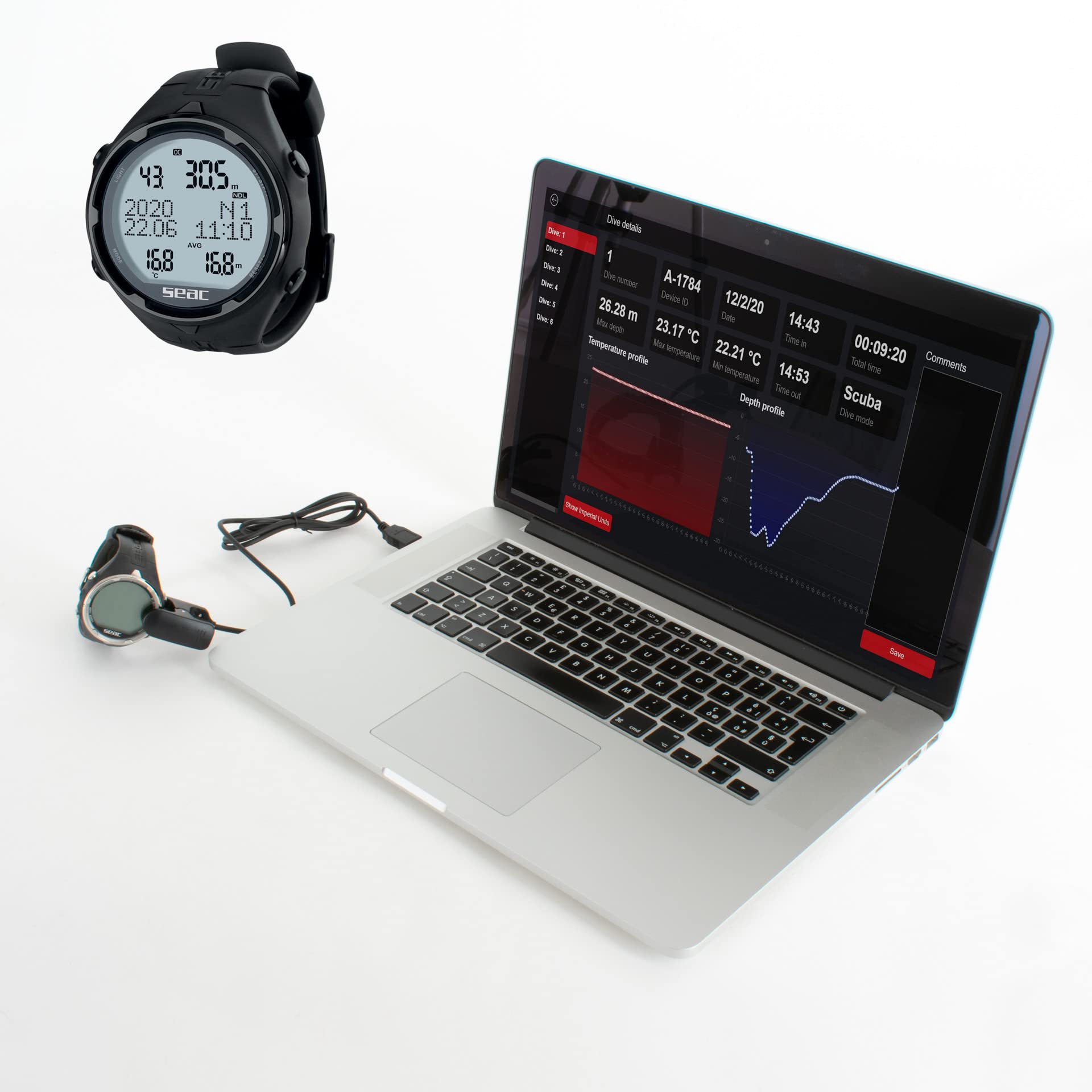 SEAC Action HR, computadora de buceo de alta resistencia con modo de buceo y apnea, cuaderno de registro de buceo, planificador de buceo, alarmas de seguridad, HR negro