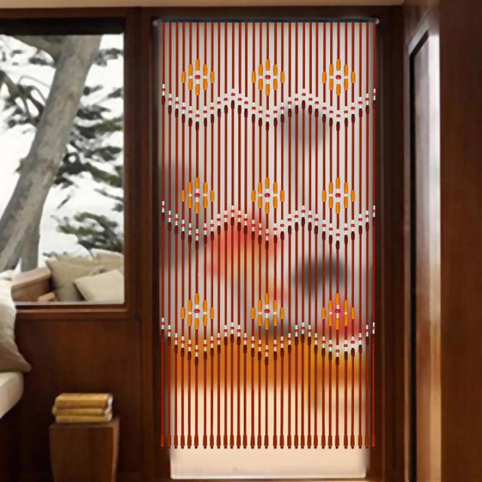 Rideaux en perles de bois de bambou naturel, panneau de rideau anti-mouches suspendu 90 x 220 cm, rideaux séparateurs de décoration rétro, panneaux de rideaux en perles for entrée de couloir de pièce