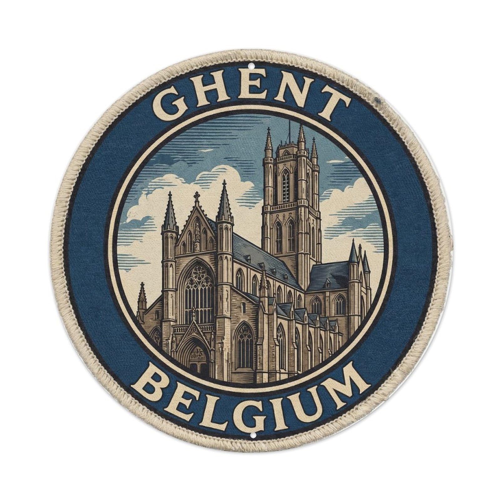 Belgium Ghent Vintage Circle Vintage Metal Tin Sign Plaque Wall Decor for Cafe, Club Bar, Office, Garden Metal Poster 8x8Inch