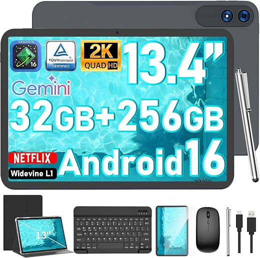 13 Inch Tablet – Android 16 Tablet with Keyboard – 32GB+256GB+2TB Expand