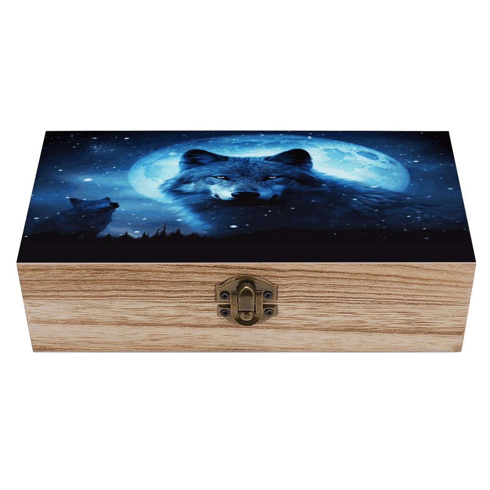 VstaDank Wolfs Wooden Storage Box Wooden Keepsake Box with A Hinged Lid Fashion Memory Treasure Boxes Decorative Jewelry Case for Crafts Photo Home Decor Wood Gift Box
