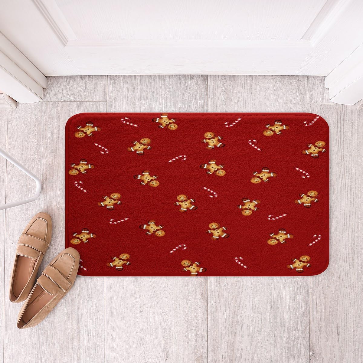 Feelyou Kids Cute Gingerbread Man Bathroom Rugs 16"x24" Red Christmas Theme Bath Mats Boys Girls Xmas Candy Cane Winter New Year Bathroom Accessories Floor Doormats Room Decor image 2