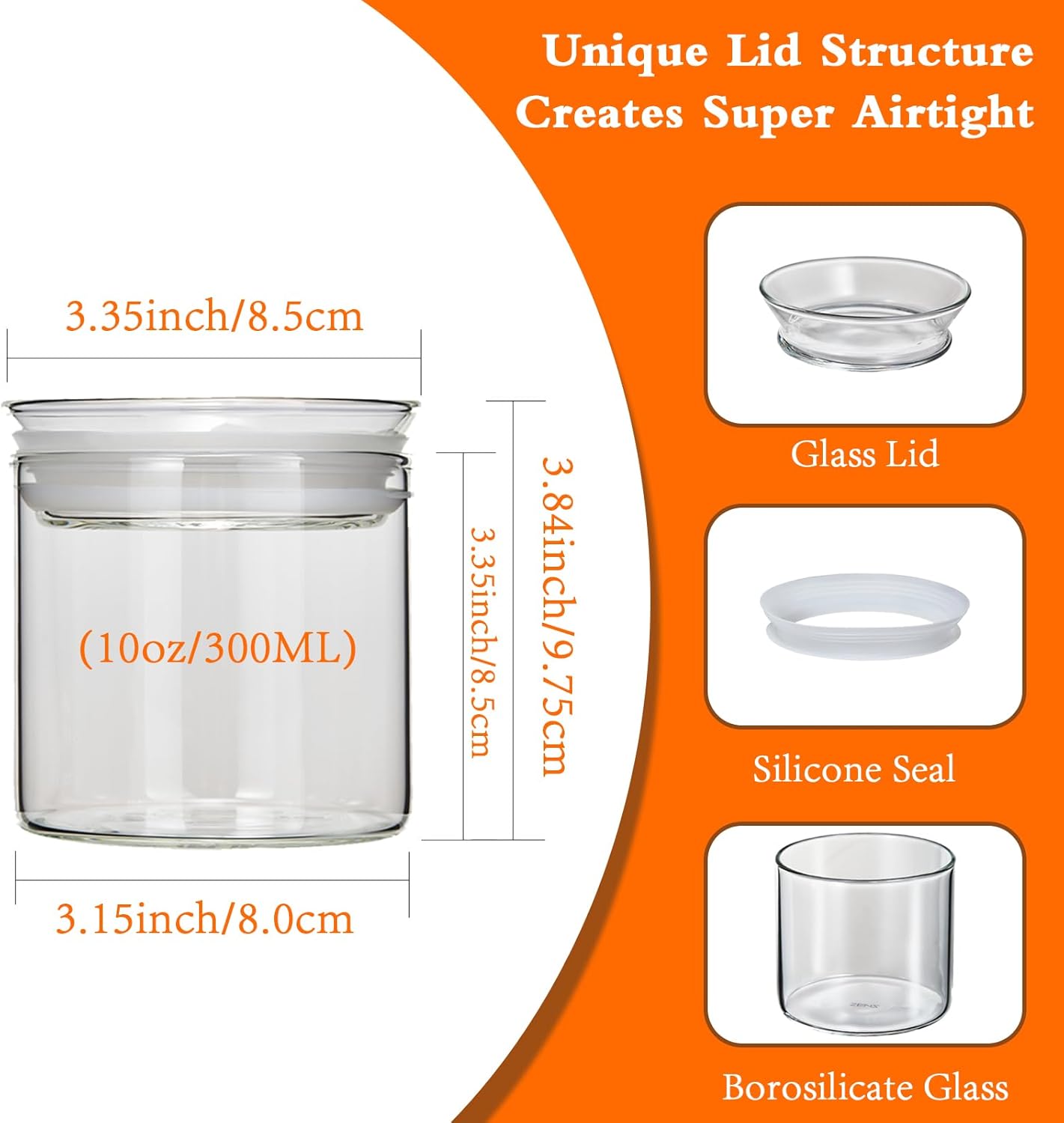 ZENS 10oz Glass Jars with Airtight Lid, 4 Pack Glass Kitchen Canisters Set for Spice, Loose Tea, Small Clear Glass Storage Jars with Labels for Herbs, Sugar - Image 4