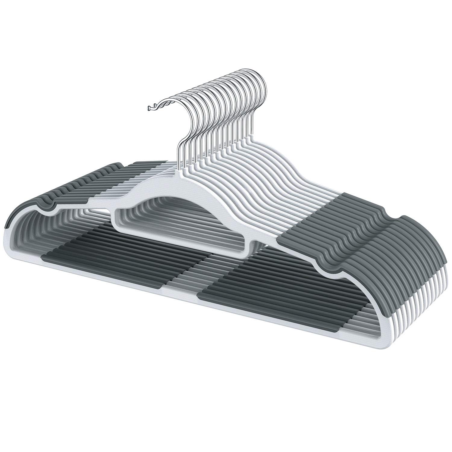 FSUTEG Hangers, Plastic Coat Hangers 50(Pack) 17.5inch Heavy Duty Pants Hangers Space Saving Non Slip Hangers Grey