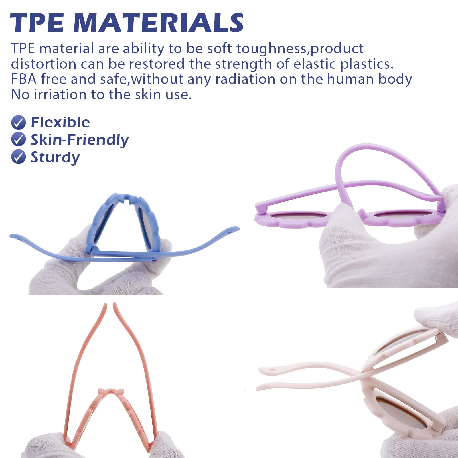 Hycredi Flexible, biegbare Baby-Sonnenbrille mit Blumenmuster, polarisiert, mit Riemen, für Neugeborene, Mädchen, Alter 0–24 Monate