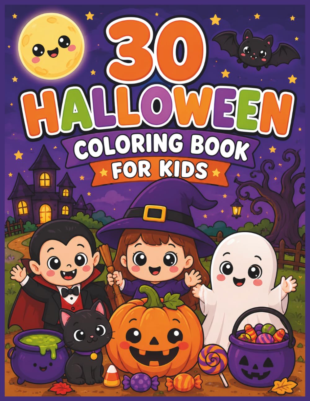 Halloween Coloring Book for Kids: 30 Spooky-Cute, Not-Scary Halloween Pages for Toddlers and Preschoolers | Simple Bold Designs