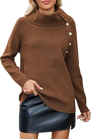 ZAFUL Sweaters for Women 2025 Trendy Versatile Neckline Button Turtleneck+Off The Shoulder Tunic Sweater Top