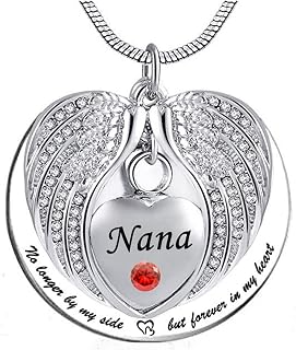 Kremering urna halsband månadssten smycken No Longer by My Side Forever in My Heart änglavingar minnessmycke för kvinnor