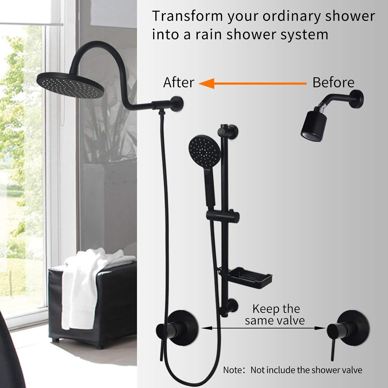 One-Day Sale: Up to 60% Off PHASAT Retrofit Rain Shower System 8 Rain Showerhead With Handheld Shower Head, Adjustable Slide Bar Soap Dish Matte Black,PTSB01UX New Product PHASAT Retrofit Rain Shower System 8 Rain Showerhead With Handheld Shower Head, Adjustable Slide Bar Soap Dish Matte Black,PTSB01UX