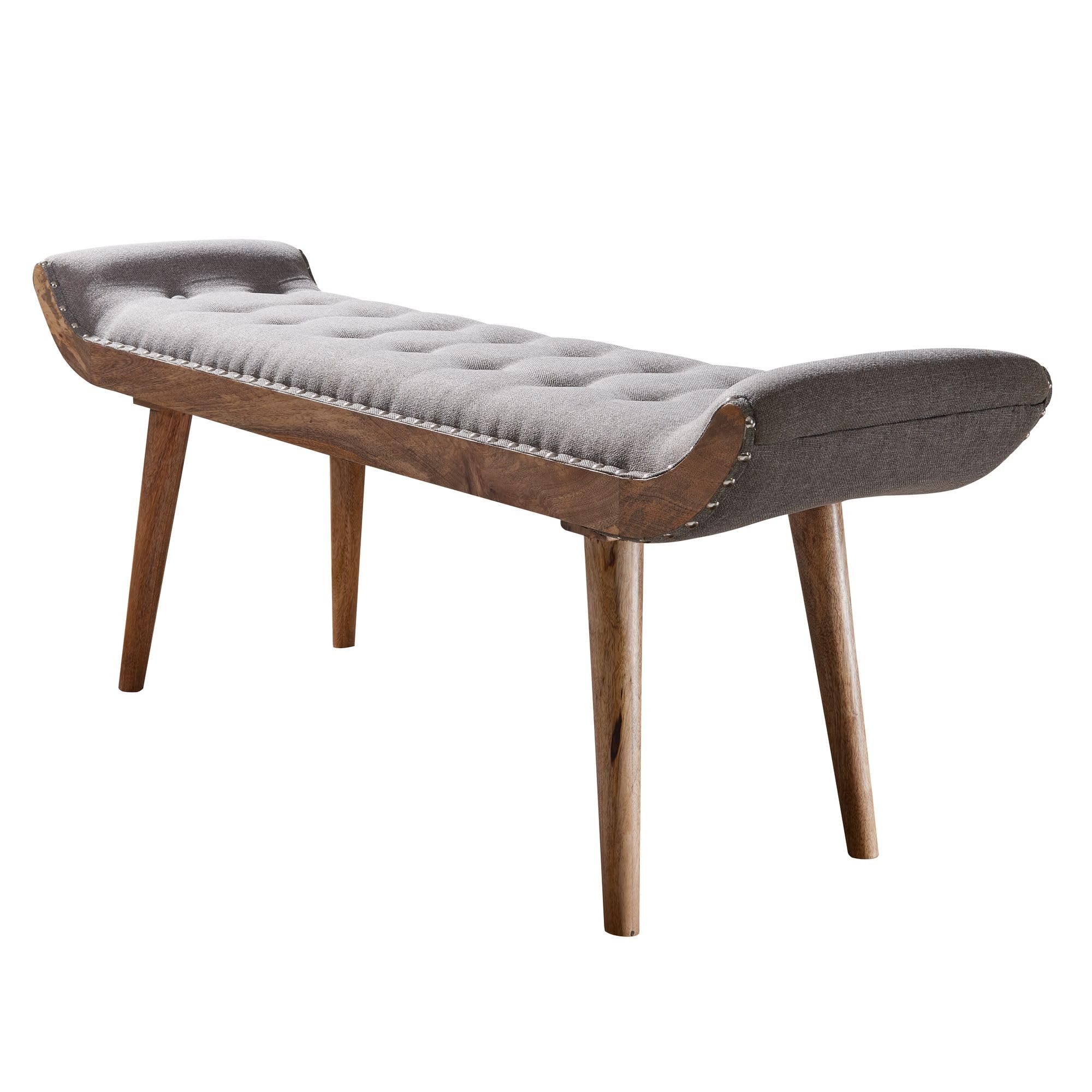 FineBuy Chesterfield-Sitzbank aus Stoff und Mangoholz, Grau, 125x51x38 cm (2-Sitzer)
