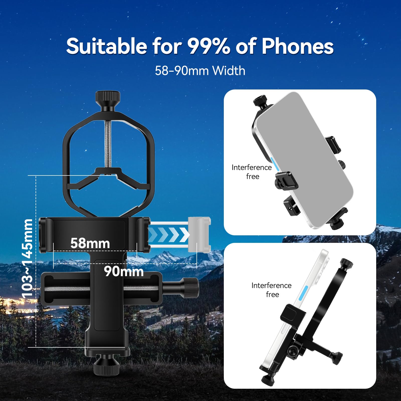 Svbony SV214 Pro - Adaptador Universal para Smartphone de 3 Ejes, Adaptador Digiscoping con Control Remoto Compatible con Ocular de 28 a 48 mm de diámetro, para capturar imágenes a través del