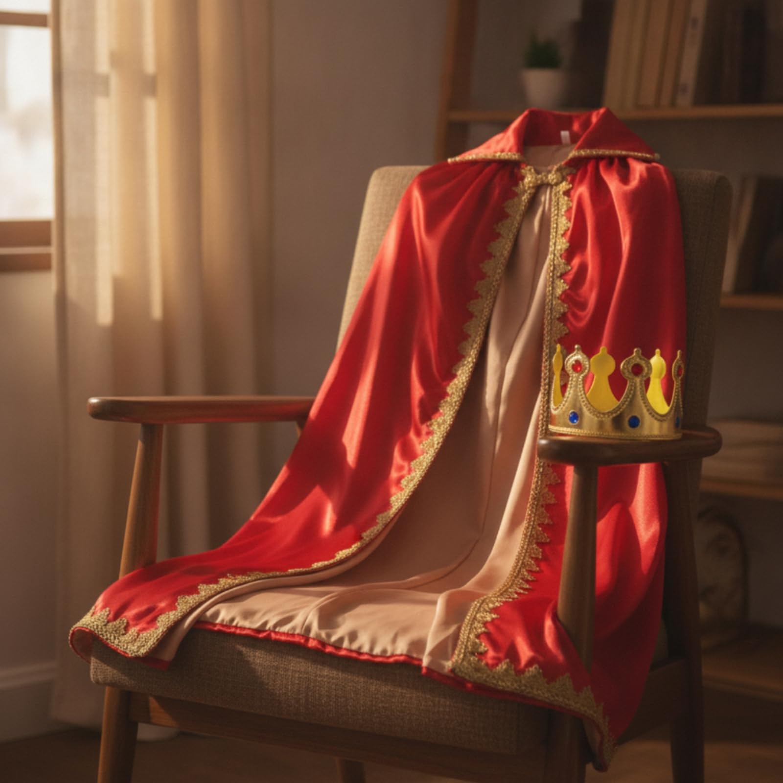 Mantello Bambini Spettacolo Mantello Costume Cappa Coroncina Regale con Bordi Dorati in Poliestere Leggero Apertura Frontale Collo Alto Adatto per