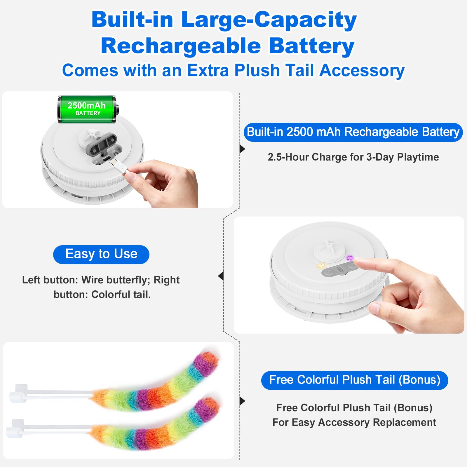 Interactive Cat Toys for Indoor Cats,[Newly Upgraded] Rechargeable Touch Activated Hide and Seek Kitten Toys for Bored Indoor Adult Cats with Fluttering (Blue) - image 5