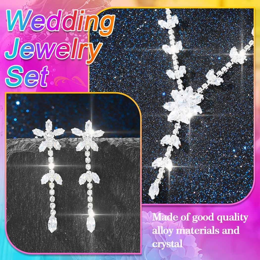 Aukmla Silver Wedding Jewelry Set Rhinstone Bridal Necklace Earrings Sets Prom Necklaces for Women - Image 7