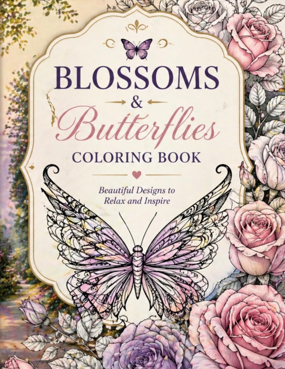 Blossoms & Butterflies Coloring Book: Beautiful Floral & Butterfly Designs for Relaxation, stress relief Coloring Book for Adults & Teens