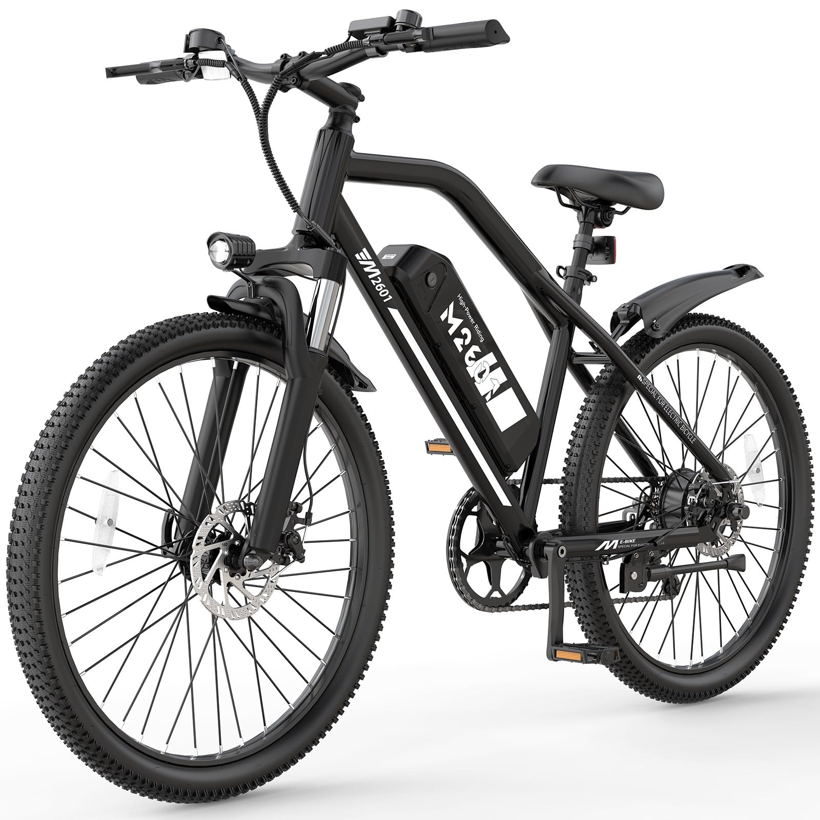 Electric Mountain Bike for Adults - 20MPH E-Bike with 374Wh Battery, 25 Miles Range, Disc Brakes, Adjustable Seat, Headlight, 26" All-Terrain Tires