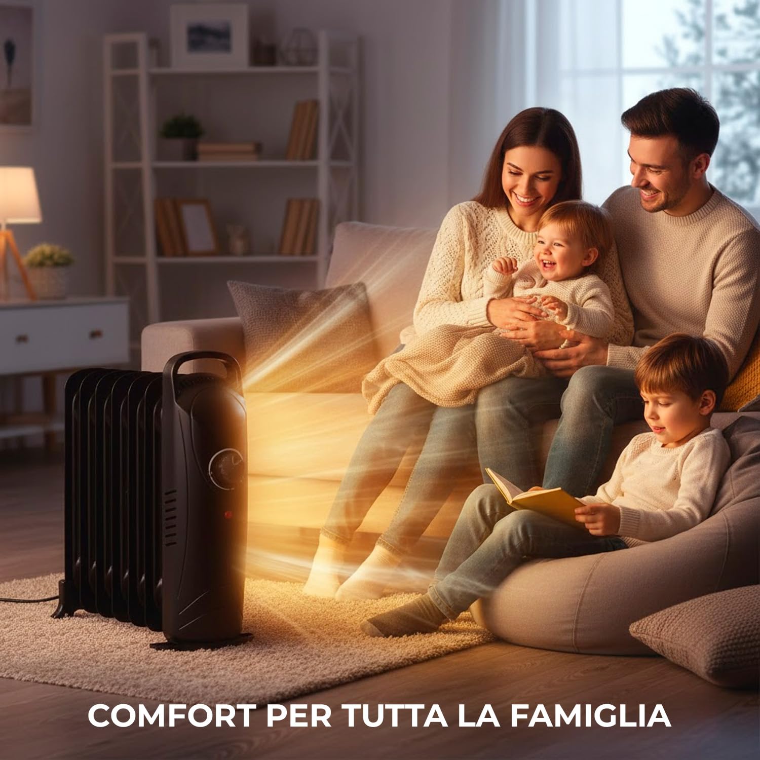 Radiatore Elettrico a Olio 800W Calorifero Portatile a Basso Consumo con 7 Elementi Riscaldanti Termostato Maniglia Integrata Anti Surriscaldamento Per Stanze fino a 25m³ 38 × 14 × 30.5 Cm Nero
