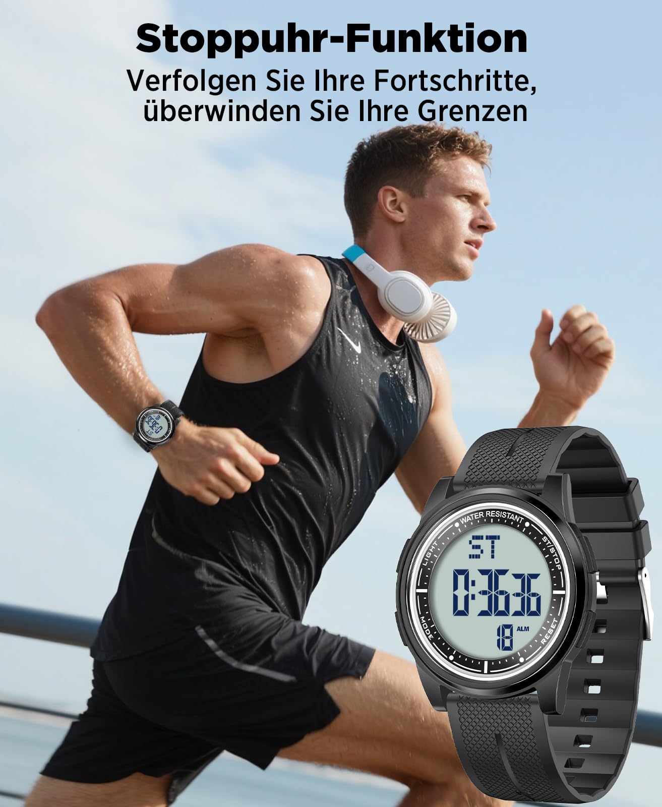 WIFORT Digital Herren Damen Uhren 5 ATM Wasserdicht Sport Armbanduhr mit Wecker Stoppuhr Countdown Duale Zeitzone, Ultradünn Weitwinkel Anzeige Digitaluhr für Jungen Mädchen