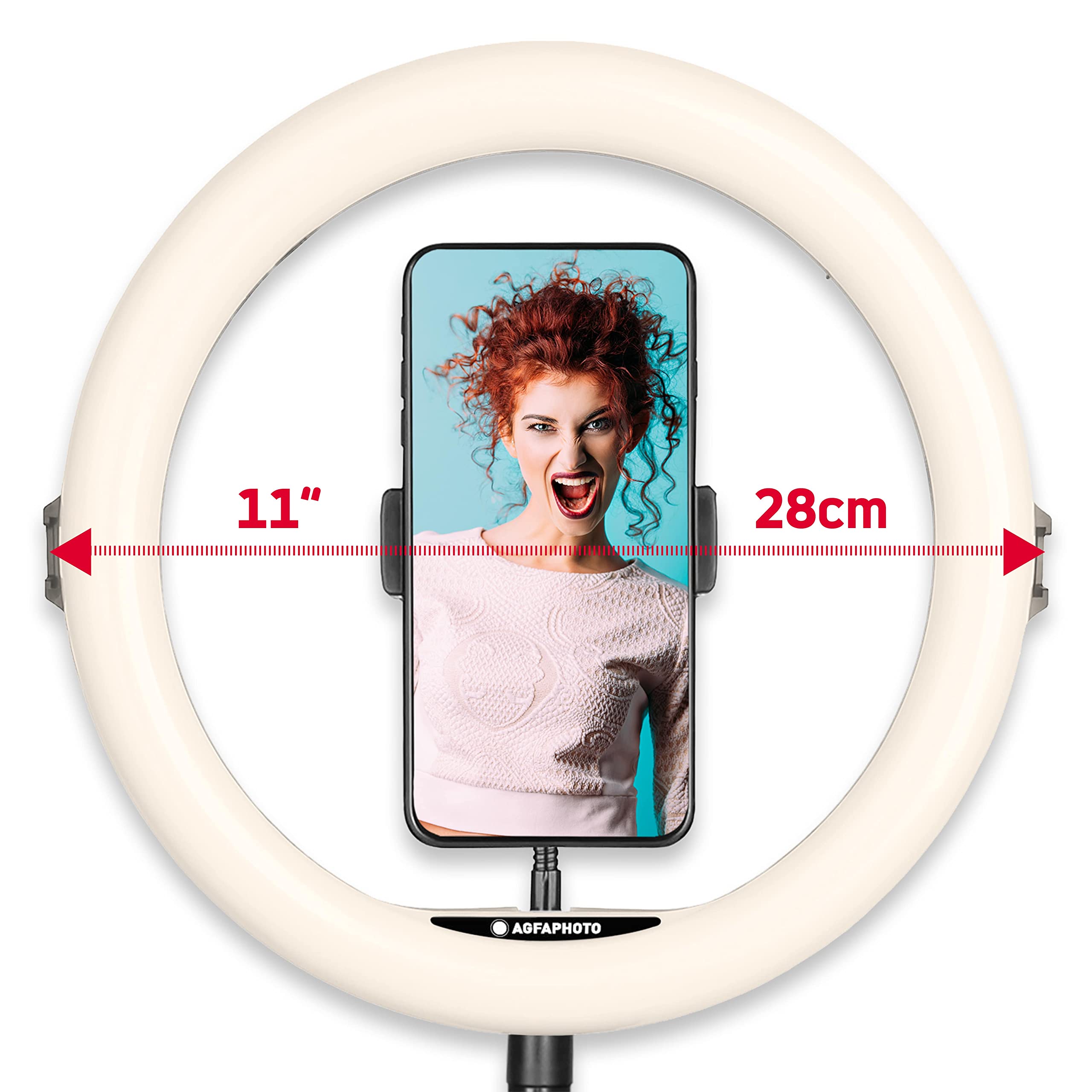 AgfaPhoto Realiview ARL11XL 11" LED Ring Light with Tripod 45-155 cm for Video Photo Smartphone