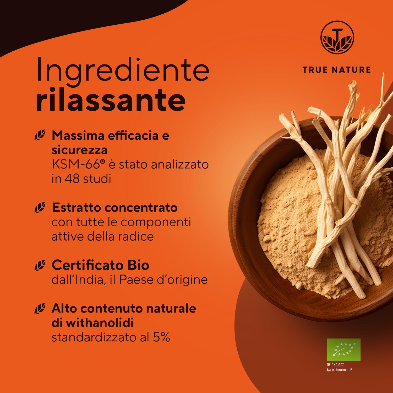 Bio Ashwagandha KSM-66® 210 Capsule - Alto Dosaggio di 600 mg al giorno (Withania Somnifera) - vegano, Bio India, testato in Laboratorio, produzione Tedesca - TRUE NATURE