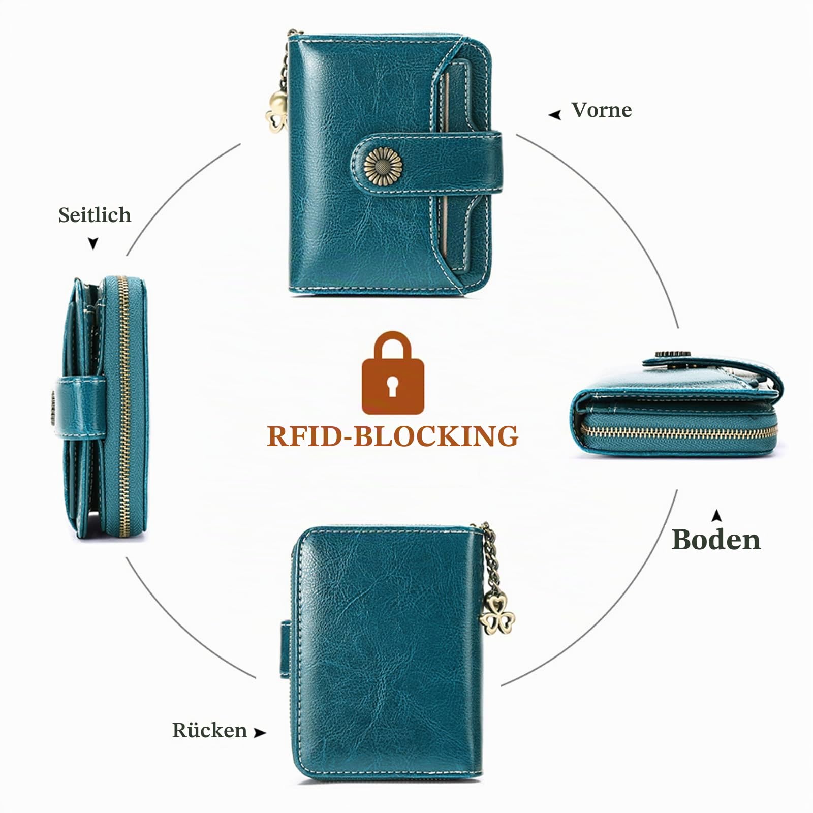 SENDEFN Geldbörse Damen Klein,Geldbeutel Frauen Leder, mit Münzfach Kleines Zipper Brieftasche Kartenhalter mit RFID Blocker