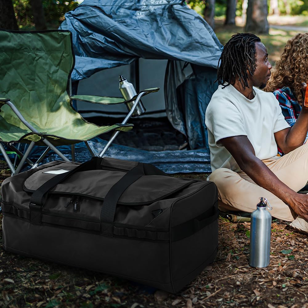 Haimont Reisetasche Sporttasche mit robusten Reisetaschen für Männer und Frauen, Camping mit umwandelbaren gepolsterten Rucksackträgern, Overnight, Wasserdicht, 90L/Schwarz