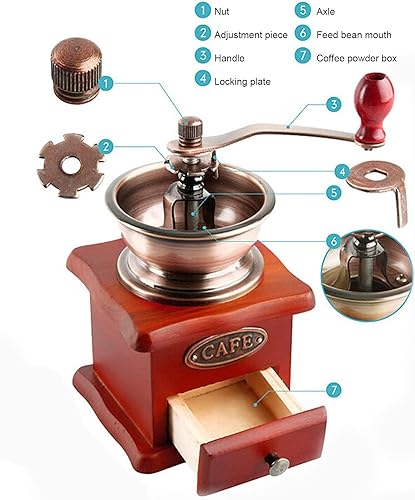 Miniatura 2 de Topyond Molinillo de café manual con mango de madera, mini molino de grano de café de manivela para cocina del hogar, estilo vintage, molinillo de
