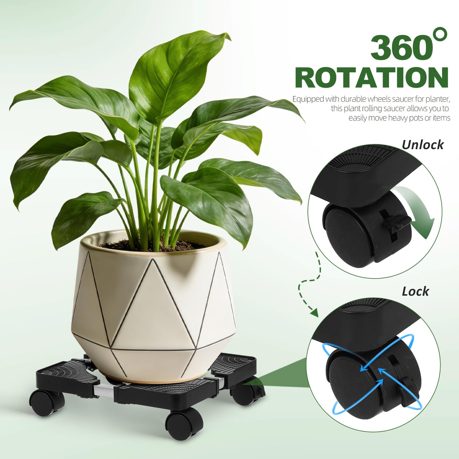 Soporte ajustable para plantas con ruedas, estructura de metal y polipropileno, extensible para macetas y cilindros de gas, ideal para uso doméstico u oficina, accesorio de jardín