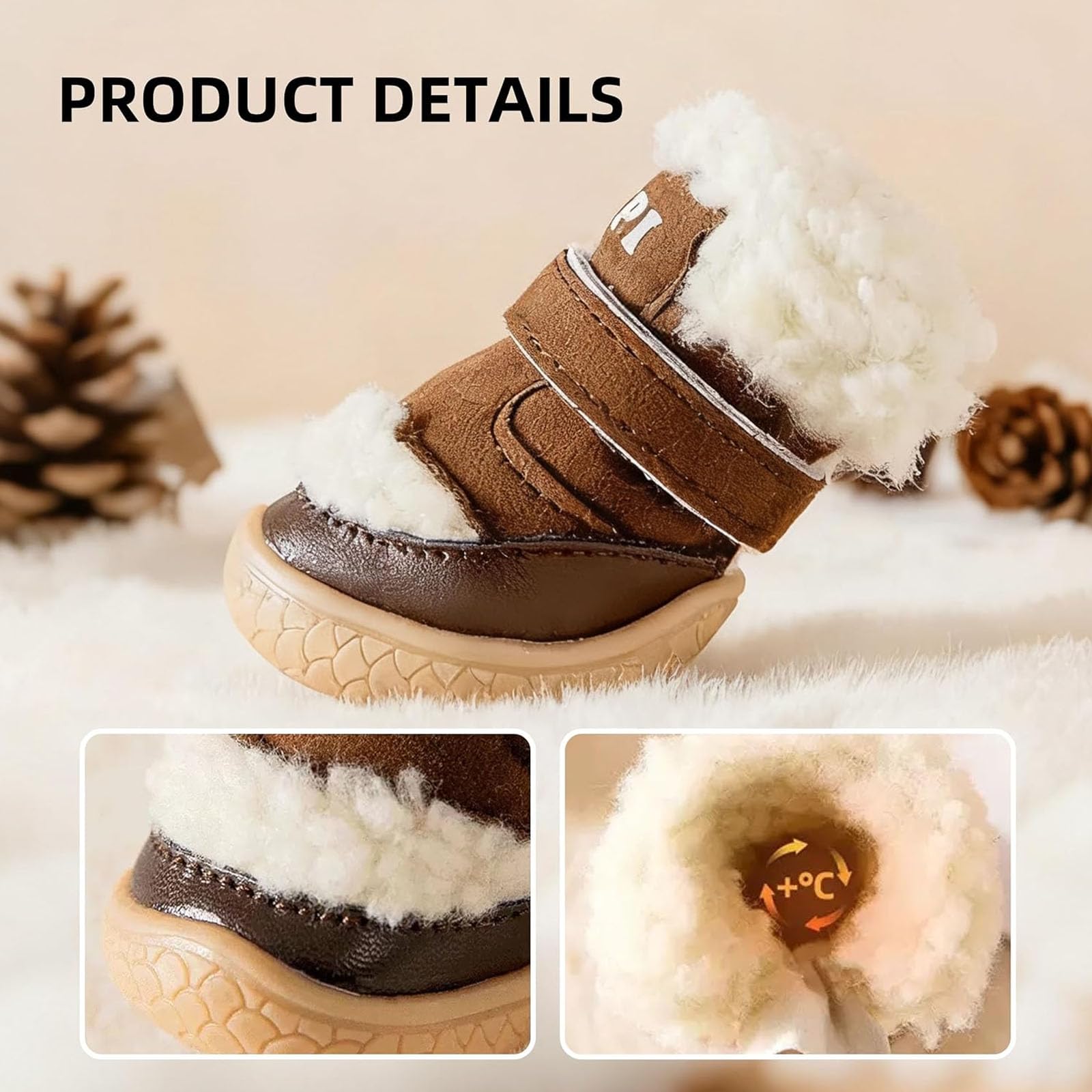 4 Chaussures d'hiver pour Animaux De Compagnie, Chaussures Imperméables Et Coupe-Vent pour Petits Chiens, Chaussures pour Chiens Adaptées À La Neige avec Doublure en Laine d'agneau,Bleu,S