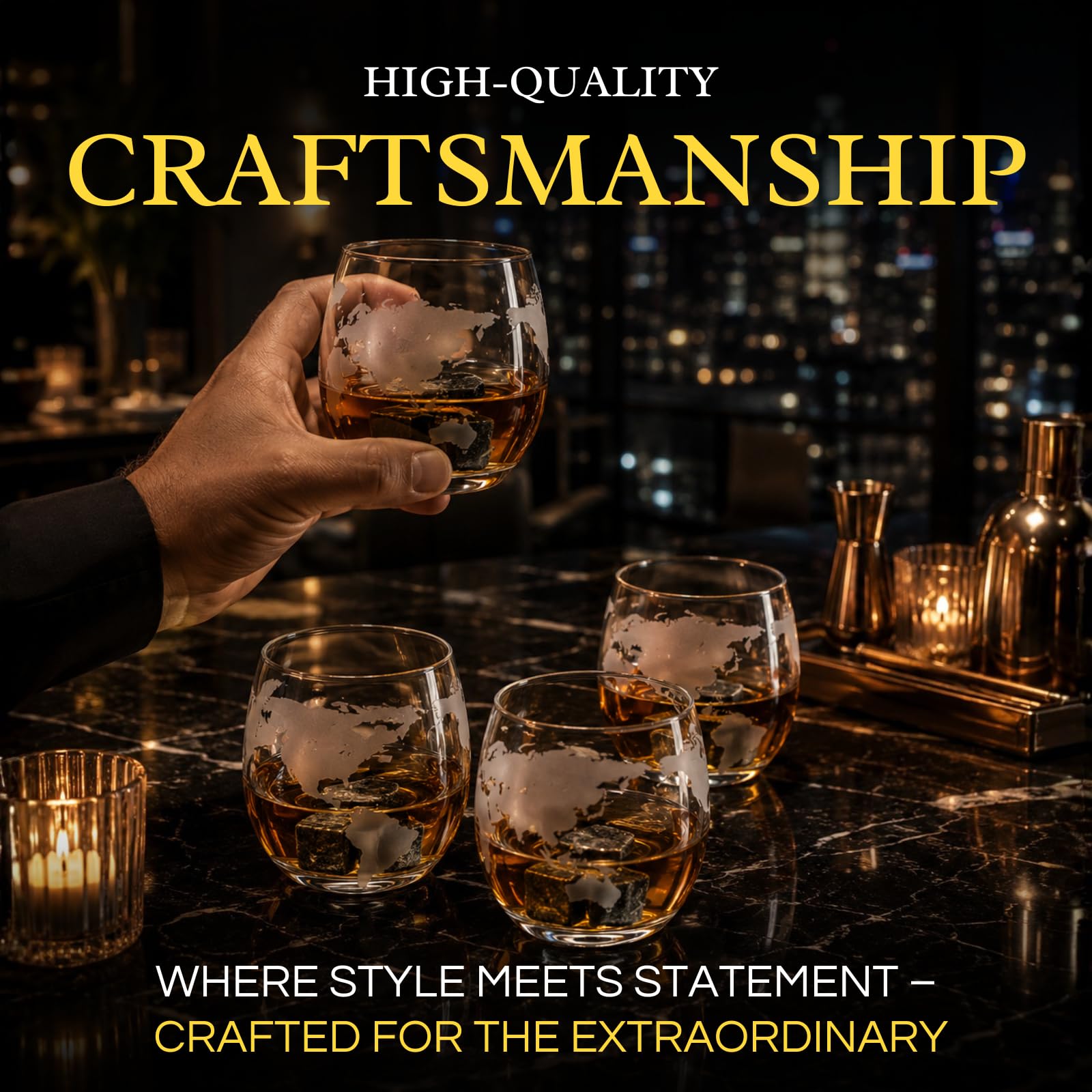 Carafe à décanter du monde gravée – Coffret cadeau à whisky The Wine Savant avec avion antique, pierres à whisky et 4 verres carte du monde, cadeau pilote – Cadeau lié à l'alcool, décoration de bar à