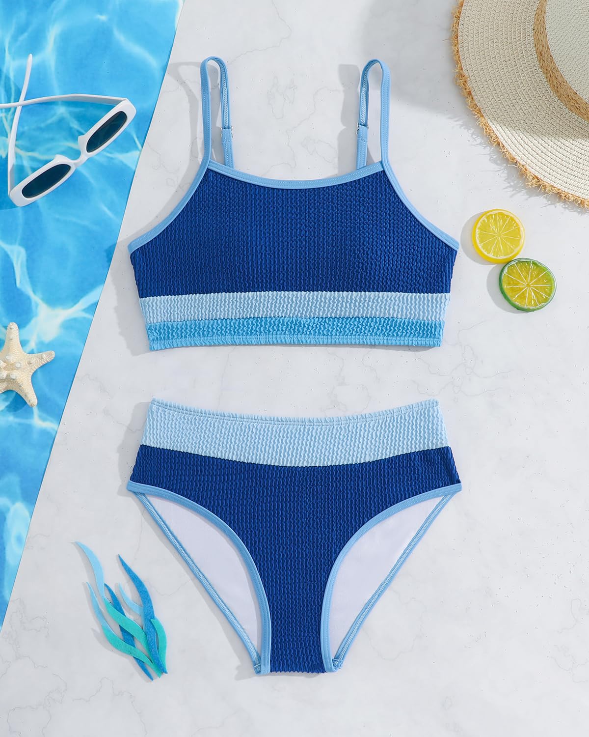 FishingDino Bikini Mädchen mit Gepolsterte BHS Gr.134-164, Badeanzug Teenager Mädchen Set mit Verstellbaren Trägern Zweiteiler Tankini mit Hoher Bund