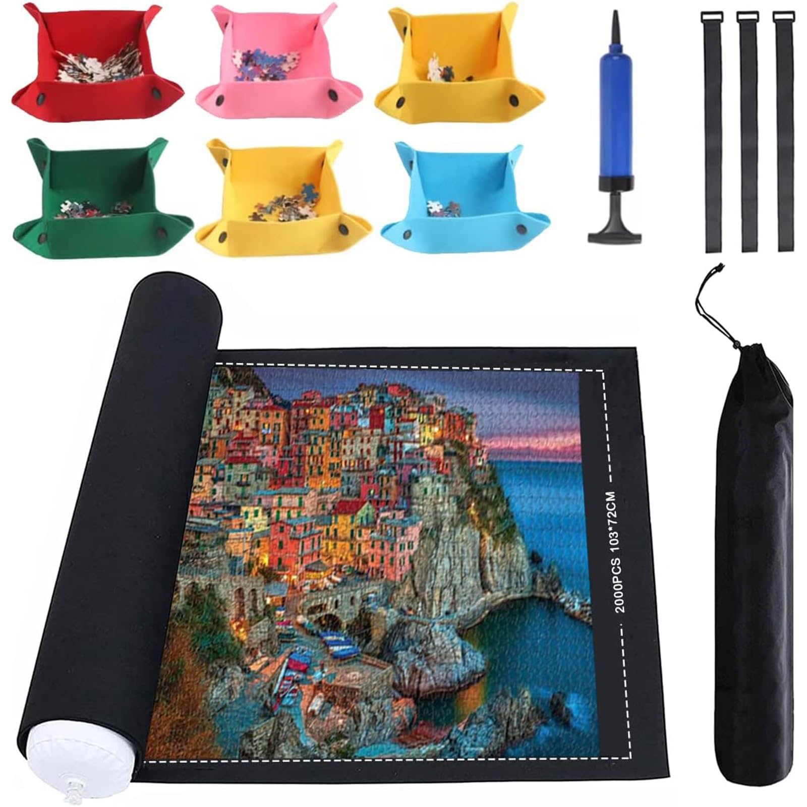 THE WHITE SHOP Jigsaw Puzzle Mat Roll Up -2000 Pieces Puzzel Matte,Roll-Up Puzzles Felt Save Mats Trays for Sorting Table Board Glue Clear Sheets and Frame Keeper Storage Accessories