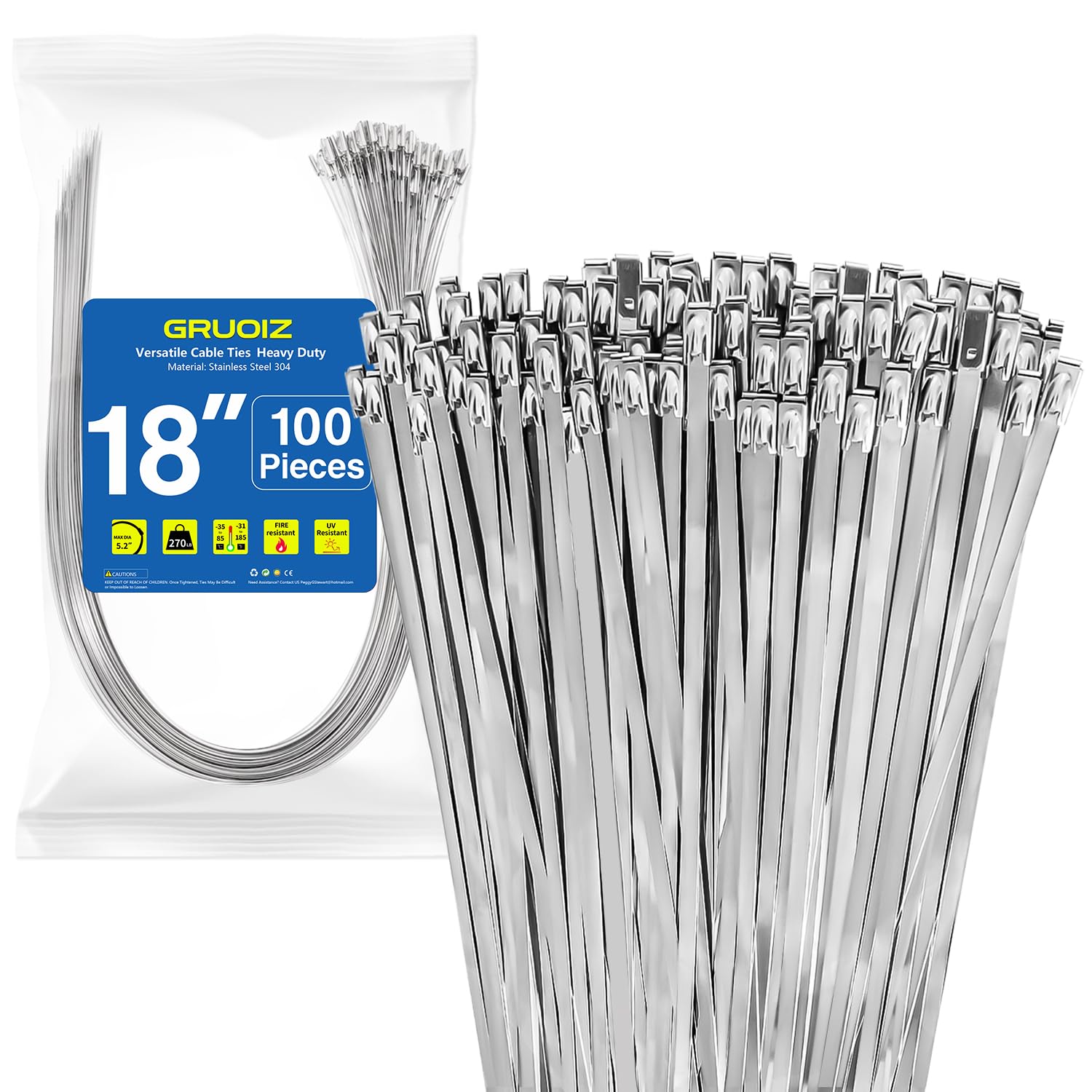 Uxcell 16" Stainless Steel Cable Zip Ties - 20pcs 0.4" Width Metal Exhaust Wrap Ties