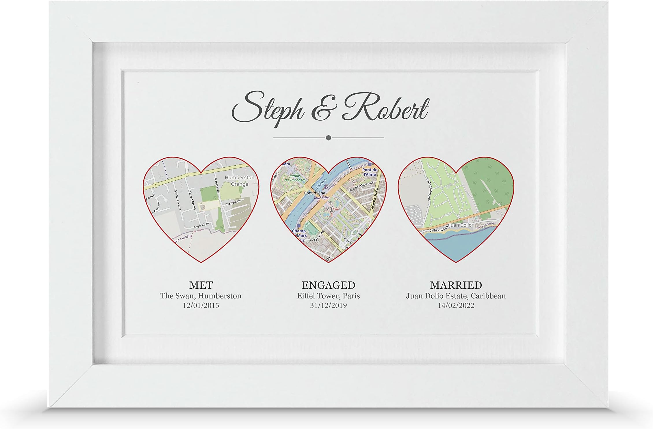 Met Engaged Married Wedding Map Gift | Personalised Anniversary Print (A5-21 x 15cm, Print & Standard Frame)