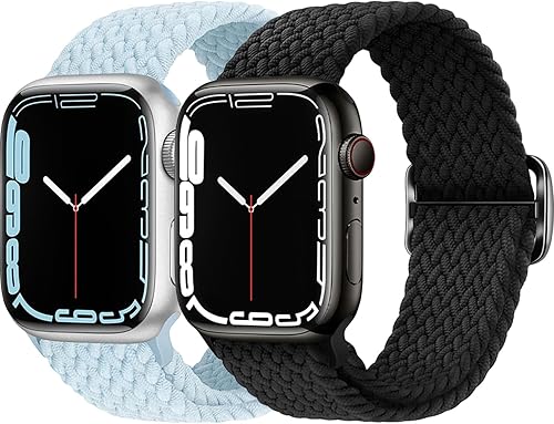 LUAVFA Paquete de 2 correas trenzadas Solo Loop para Apple Watch, compatibles con las series 8, 7, 6, 5, 4, 3, 2, 1, SE, Ultra, elásticas, elegantes