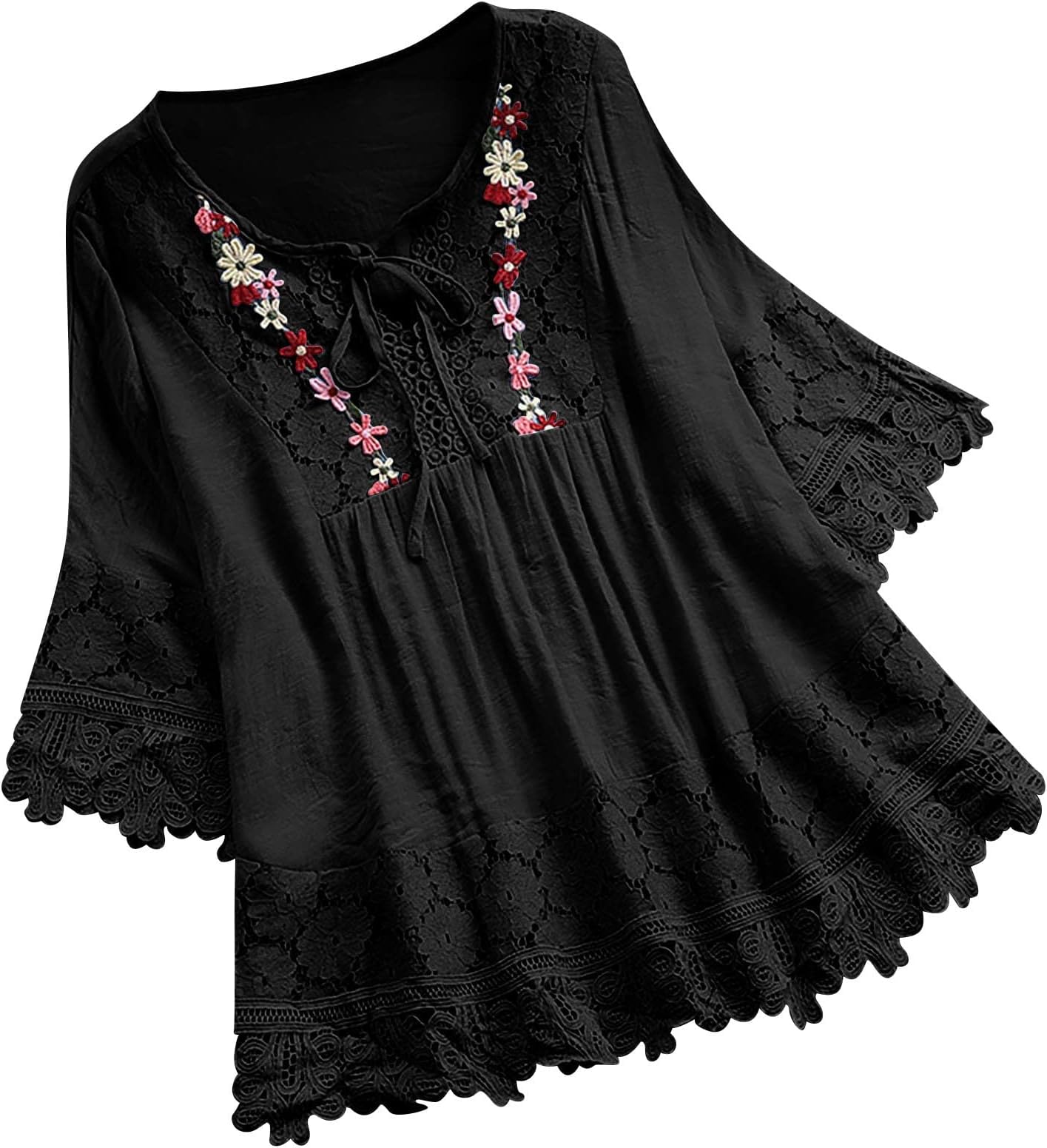 AMhomelyWomens Tops Sale Summer Casual Loose Tee T-Shirt Novelty Lace Long Sleeve V-Neck Button Shirt Long Sleeve Shirt Top Plus Size Shirt Oversized Babydoll Tunic Tank Tops Basic Blouse
