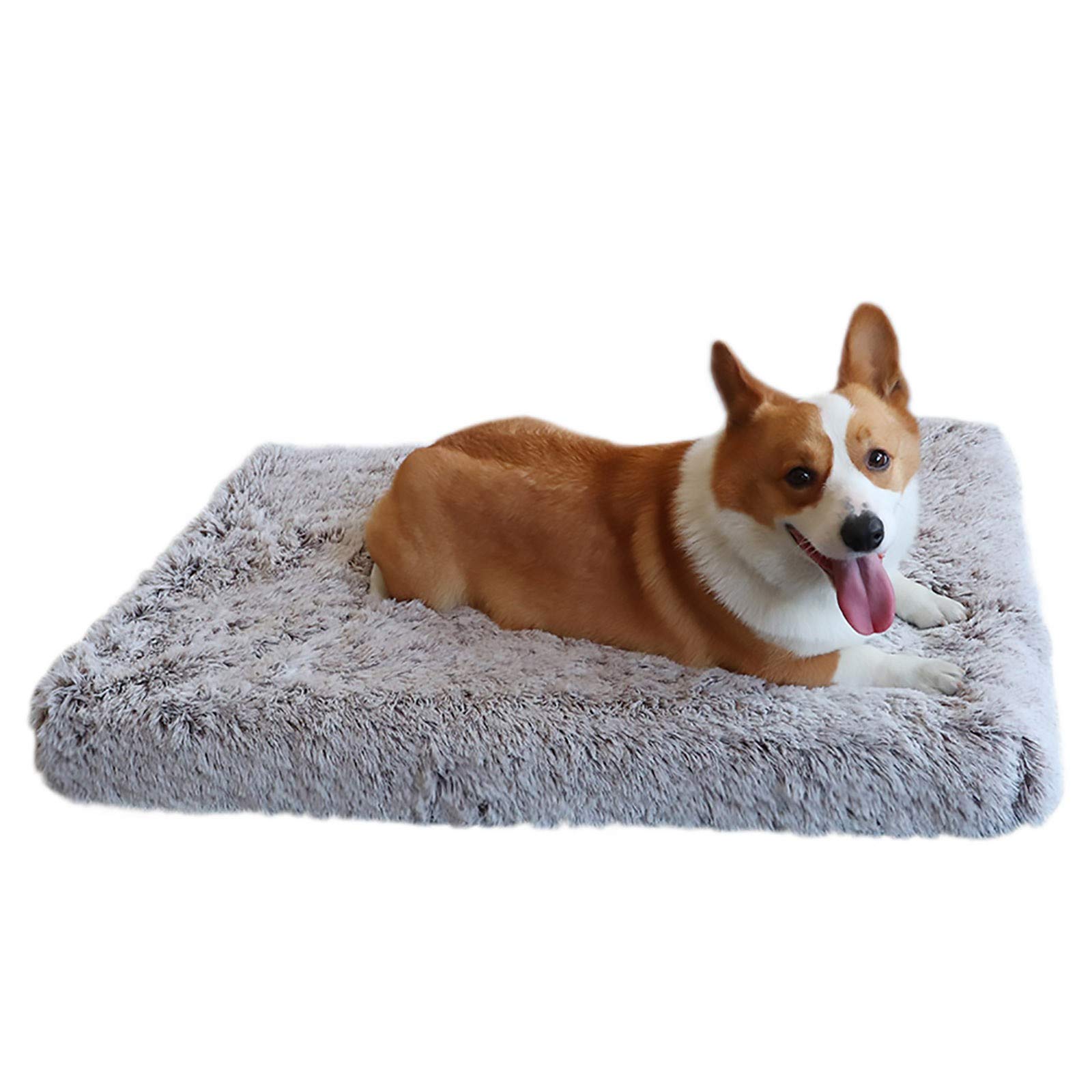 pawstrip Soft Dog Bed Plush Square Cat Dog Cushion, Removable and Washable Memory Foam Pad for Cage Kennel, Non-Slip Bottom Pet Mat for Crate (Coffee)